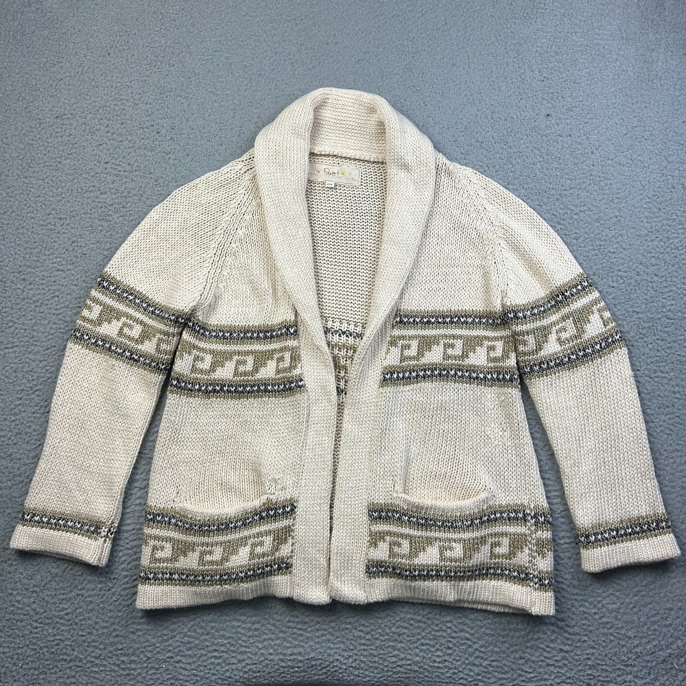 Jens Pirate Booty Cardigan Womens Ivory Knit Shawl Collar Geometric Open P/S